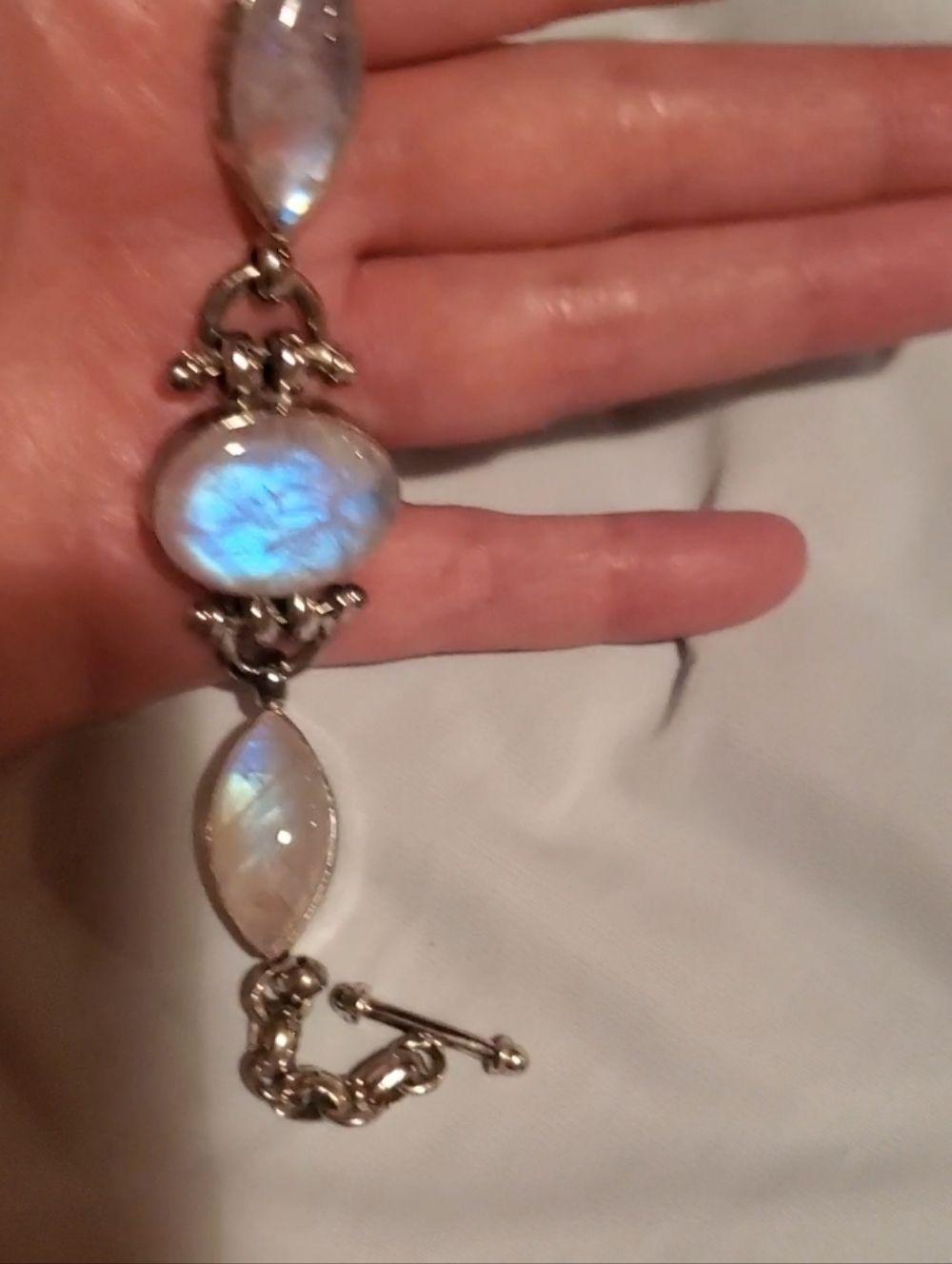 ♡Magical Fairy-tale Rainbow Moonstone & 925 Sterling Silver Bracelet~Vintage